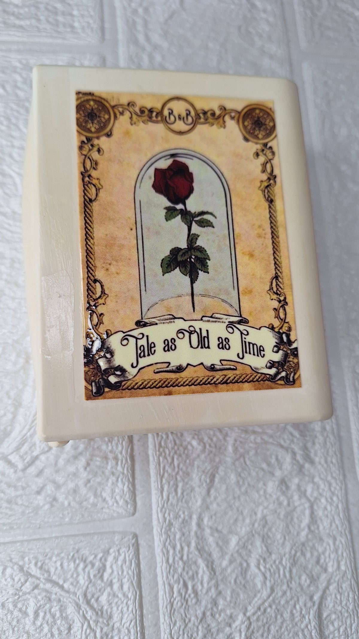 Tale as Old as Time book trinket box with enchanted rose cover