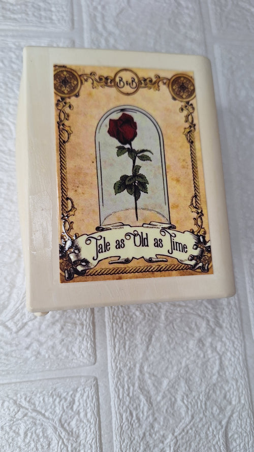 Tale as Old as Time book trinket box with enchanted rose cover
